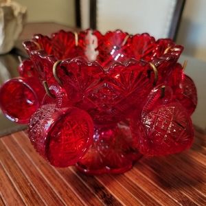 Vintage children's glassware punch bowl set